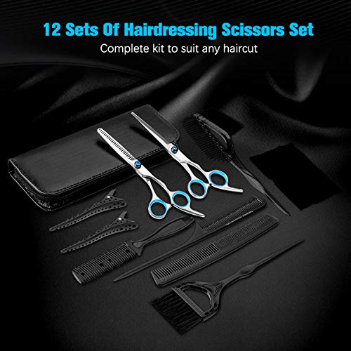 Professional Hair Cutting Scissors kit, Liaboe 12 Pcs Hairdressin...