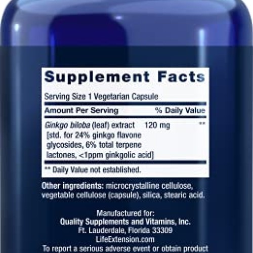 Life Extension Ginkgo Biloba Certified Extract - Helps Promote He...