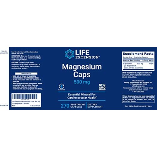 Life Extension Magnesium Caps 500mg, 270 Veg Capsules - Broad Spe...