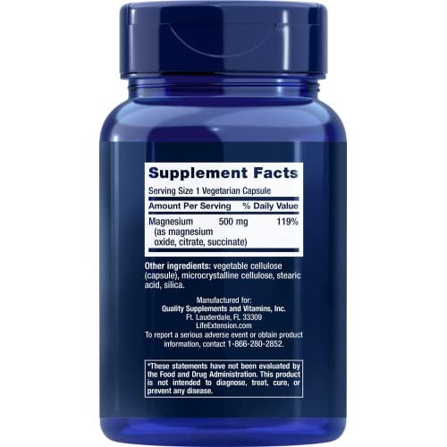 Life Extension Magnesium Vegetarian Capsules, 500 mg, 100 Count x 3