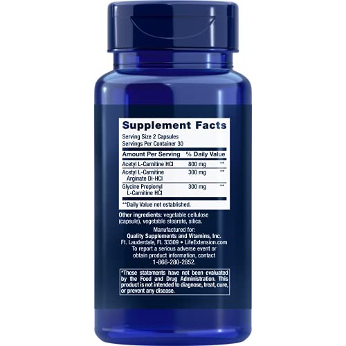 Life Extension Optimized Carnitine –Supports Heart, Brain & Exerc...