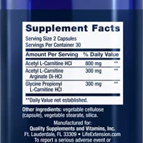 Life Extension Optimized Carnitine –Supports Heart, Brain & Exerc...