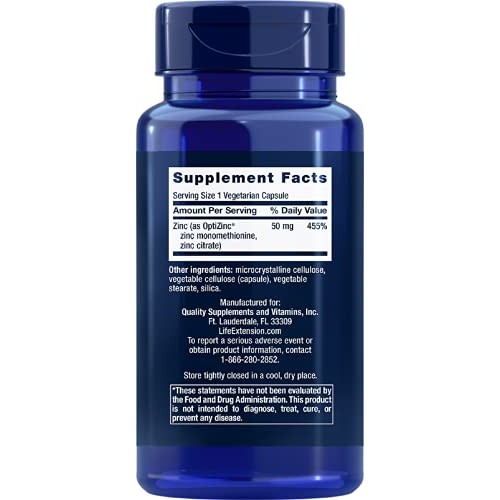 Life Extension Zinc Caps 50 Mg High Potency 90 Vegetarian Capsules