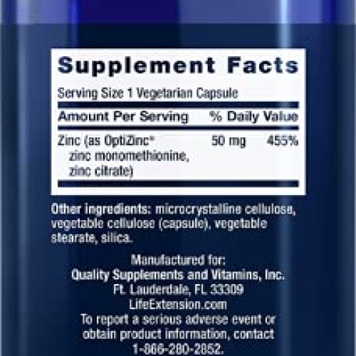 Life Extension Zinc Caps 50 Mg High Potency 90 Vegetarian Capsules