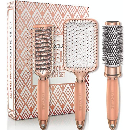 Rose Gold Hair Brush Set - Luxury Professional Hairbrushes Gift f...