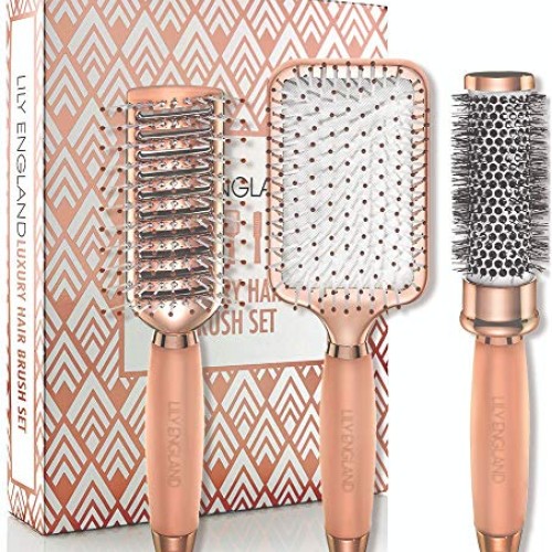 Rose Gold Hair Brush Set - Luxury Professional Hairbrushes Gift f...