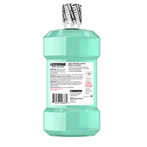 Listerine Zero Alcohol Mouthwash, Less Intense Alcohol-Free Oral ...