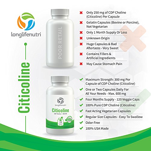 CDP Choline 300mg - 120 Vegetarian Capsules Made in US...