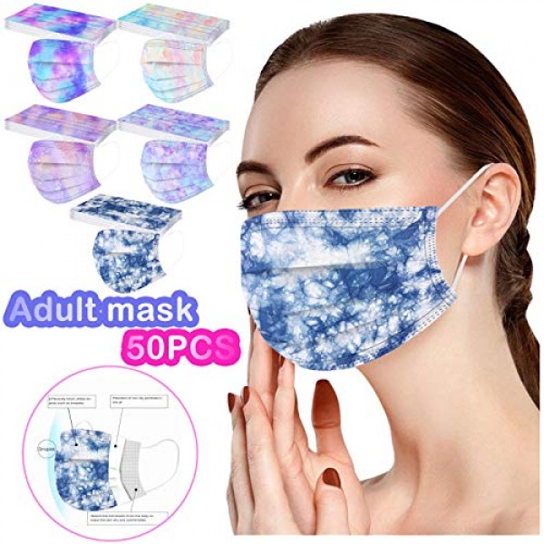 50PCS Adult Tie Dye Disposable Face Mask for Women Colorful Desig...