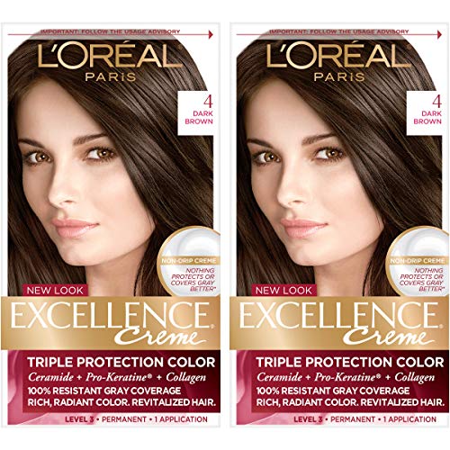 LOreal Paris Excellence Creme Permanent Hair Color, 4 Dark Brown...
