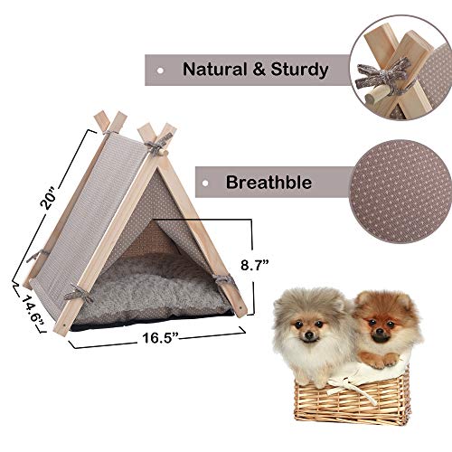 LuckerMore Pet Teepee Tent Dog Cat Tent Bed Small Washable with S...