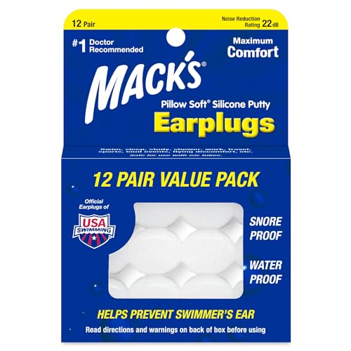 Macks Pillow Soft Silicone Earplugs, 12 Pair – The Original Mold...