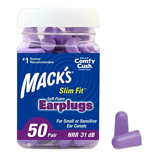 Macks Slim Fit Soft Foam Earplugs, 50 Pair - Small Ear Plugs for...