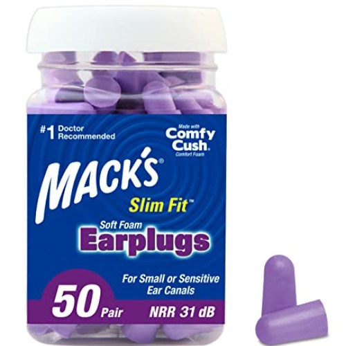 Macks Slim Fit Soft Foam Earplugs, 50 Pair - Small Ear Plugs for...
