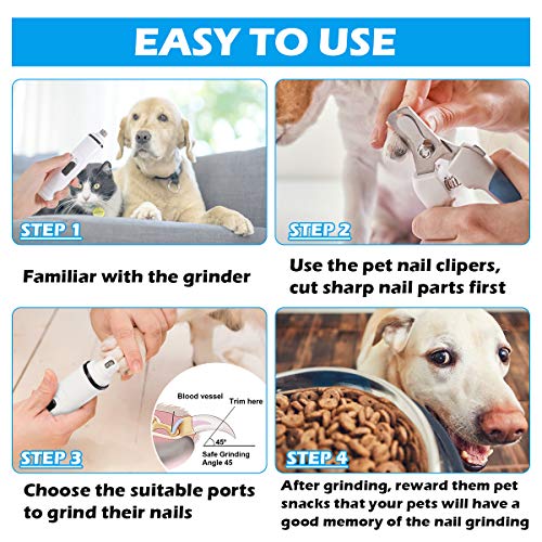 Magicfun Pet Nail Grinder for Dogs, 2 Speeds Rechargeable Dog Nai...