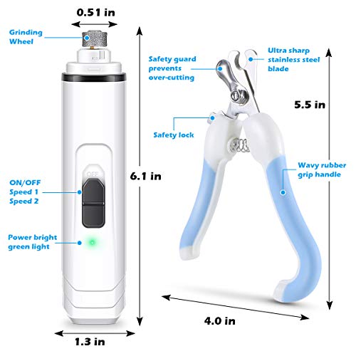 Magicfun Pet Nail Grinder for Dogs, 2 Speeds Rechargeable Dog Nai...