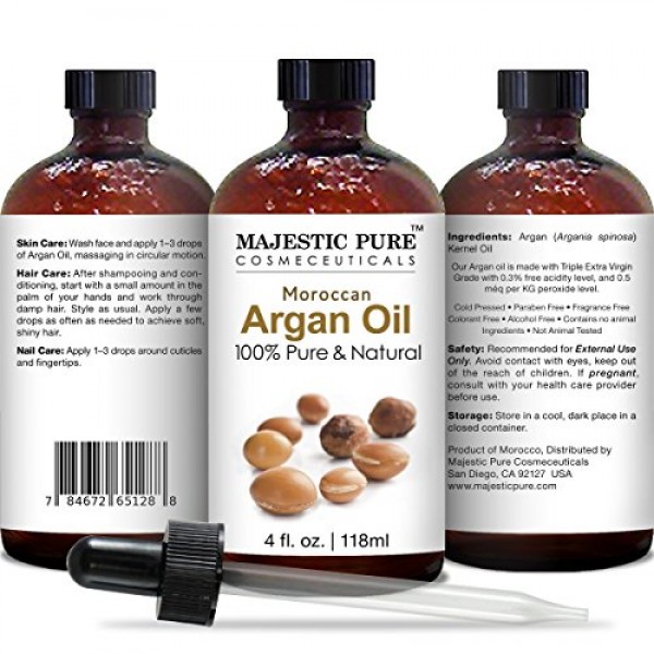 Majestic Pure Moroccan Argan Oil for Hair, Face, Nails, Beard & C...