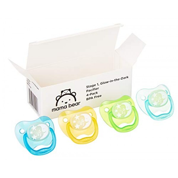 Amazon Brand - Mama Bear Glow-in-the-Dark Baby Pacifier, Stage 1 ...