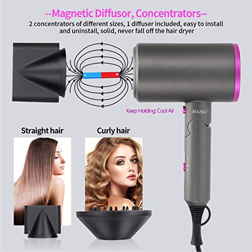 Professional Hair Dryer, MANLI Ionic Hair Dryer with Diffuser, 18...