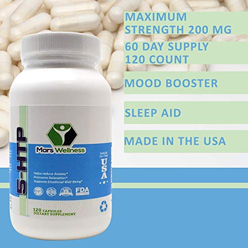 5-HTP 200 mg Supplement - 120 Capsules Per Bottle - Mood Booster ...