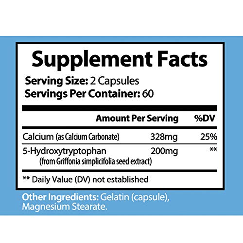 5-HTP 200 mg Supplement - 120 Capsules Per Bottle - Mood Booster ...