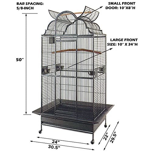 Large Elegant Wrought Iron Open/Close Dome Perch Play Top Stand B...