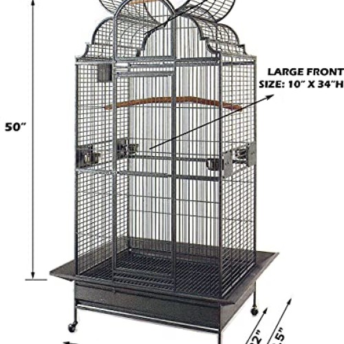 Large Elegant Wrought Iron Open/Close Dome Perch Play Top Stand B...