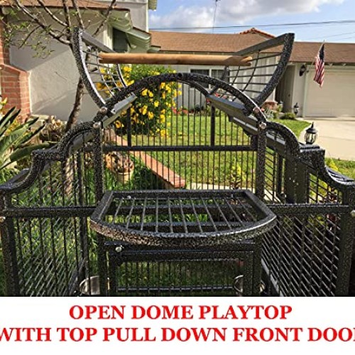 Large Elegant Wrought Iron Open/Close Dome Perch Play Top Stand B...