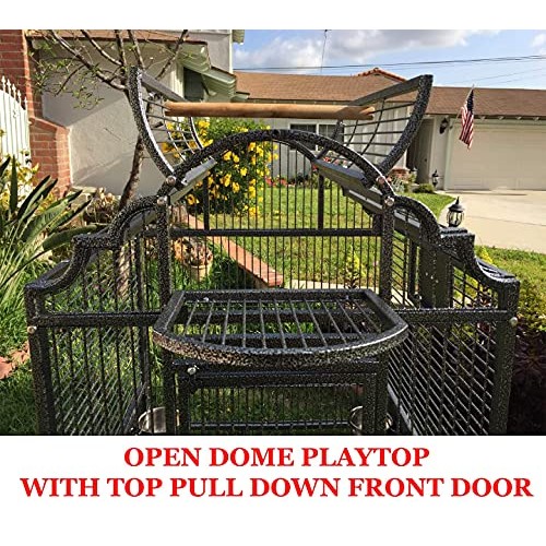 Large Elegant Wrought Iron Open/Close Dome Perch Play Top Stand B...
