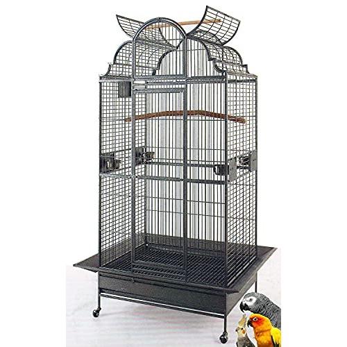 Large Elegant Wrought Iron Open/Close Dome Perch Play Top Stand B...
