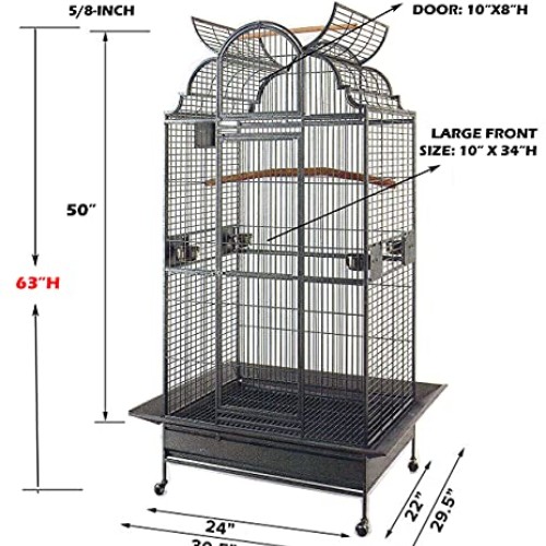 Large Stylish Play Dome Top Durable Wrought Iron Bird Parrot Part...