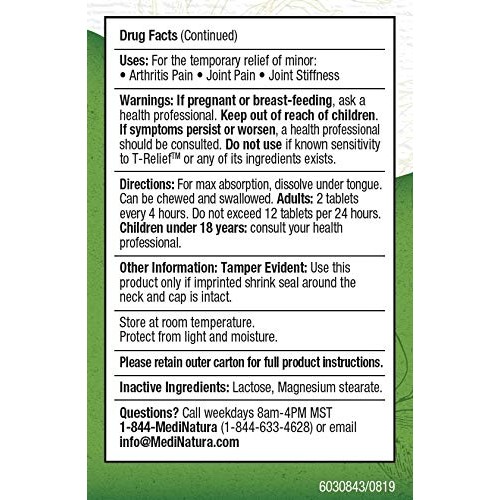 MediNatura T-Relief Arnica +12 Natural Arthritis Pain Relief - Pl...