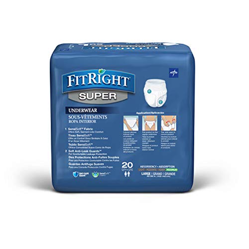 Medline FitRight Super Adult Incontinence Underwear, Maximum Abso...