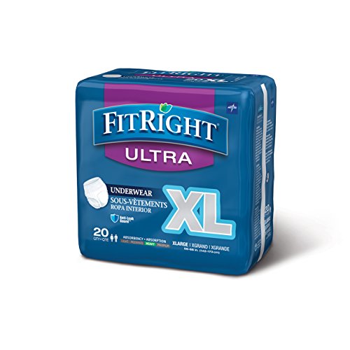 Medline Fitright Ultra Protective Underwear, X-Large, White, 80 C...