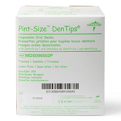 Medline MDS096502 Dentips Mint Treated Oral Care Swabs, 250 Count...