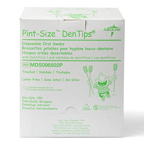 Medline MDS096502 Dentips Mint Treated Oral Care Swabs, 250 Count...