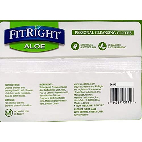 Medline-MSC263654 FitRight Aloe Personal Cleansing Cloth Wipes, S...