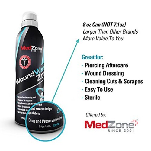 MedZone Piercing Aftercare and Wound Sterile Saline Spray Wash, 8...