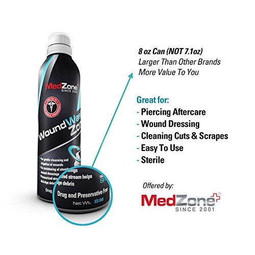 MedZone Piercing Aftercare and Wound Sterile Saline Spray Wash, 8...