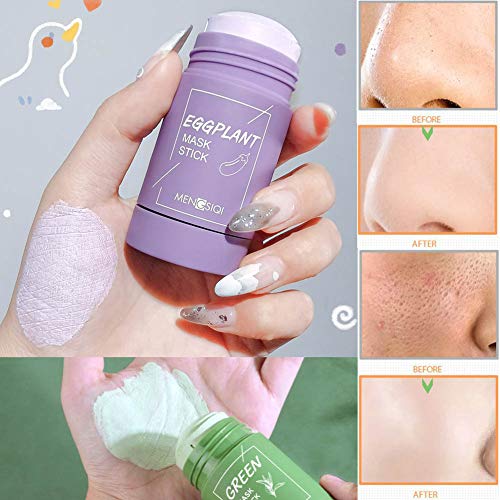 2 Pcs Green Tea Purifying Clay Stick Mask, Eggplant Purifying Cla...