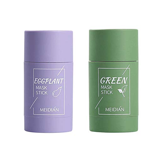 2 Pcs Green Tea Purifying Clay Stick Mask, Eggplant Purifying Cla...