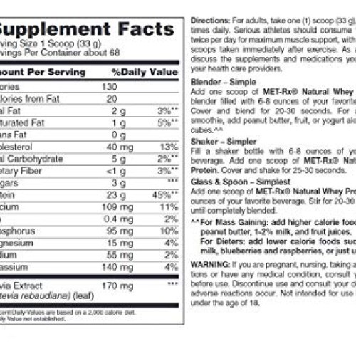 MET-Rx Natural Whey Protein Powder, Vanilla, 5 lb, Easy Mix Prote...