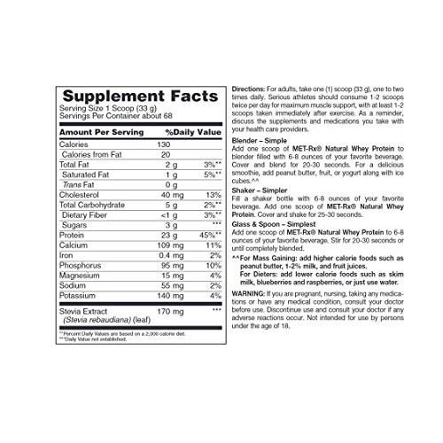 MET-Rx Natural Whey Protein Powder, Vanilla, 5 lb, Easy Mix Prote...