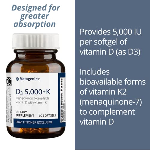 Metagenics Vitamin D3 5,000 IU with Vitamin K2 - Vitamin D Supple...