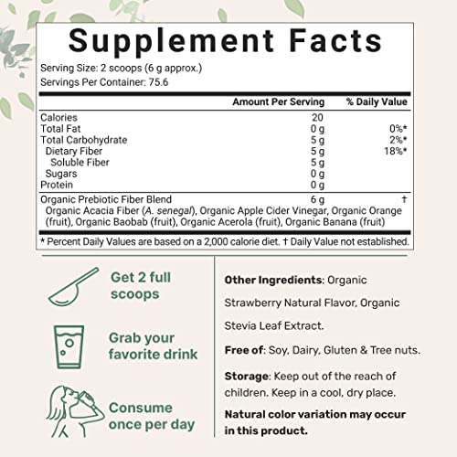 Organic Prebiotics Fiber Powder | 1Lb, 6 in 1 All Natural Plant |...