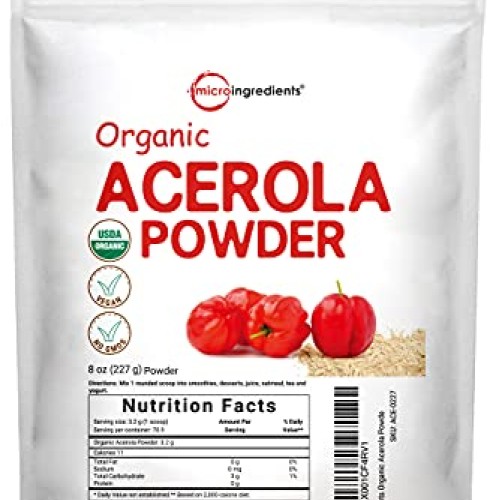 Pure Acerola Cherry Powder Organic, Natural and Organic Vitamin C...