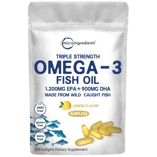 Triple Strength Omega 3 Fish Oil Supplements 3000mg, 200 Softgels...
