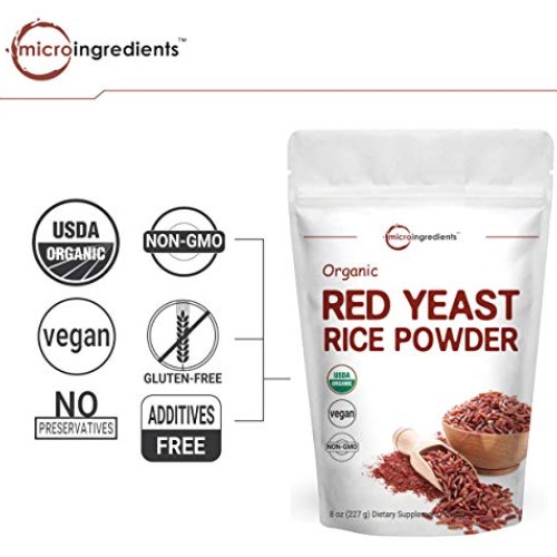 Micro Ingredients Organic Red Yeast Rice Powder, 8 Ounce, Powerfu...