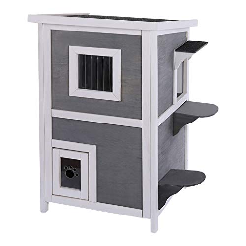Pet House Dog Bed Cat House for Indoor Outdoor, Solid Wood 2-Floo...