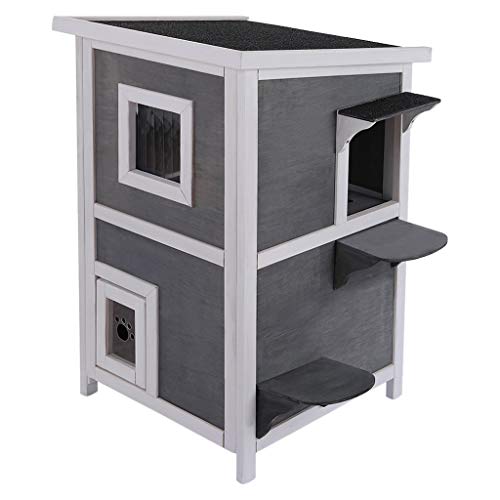 Pet House Dog Bed Cat House for Indoor Outdoor, Solid Wood 2-Floo...